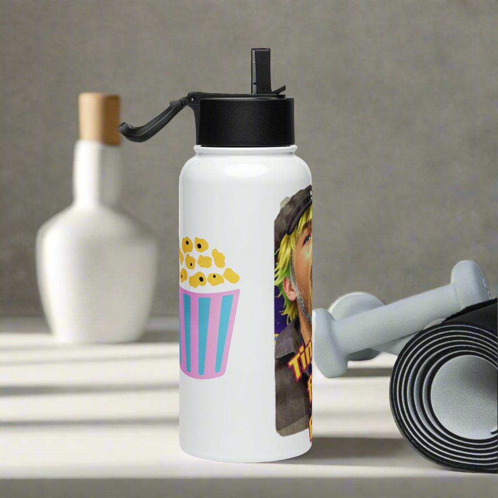 Stainless steel water bottle with a straw lid